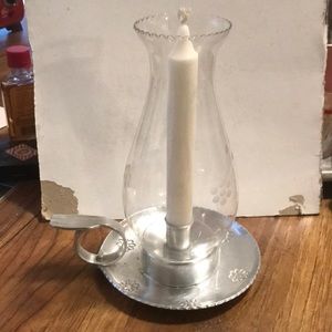 Beautiful vintage embossed silver plated hurricane style glass candle holder
